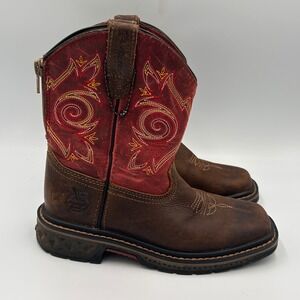 Georgia Boot Kids Carbo-Tec Brown Red Leather Western Boots GB00341C Size 12.5M